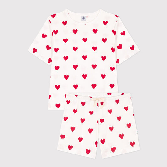 女士白色爱心棉睡衣套装