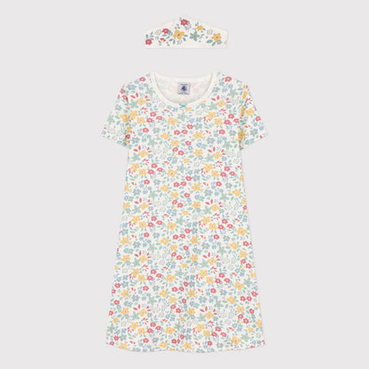女童彩色碎花棉睡裙
