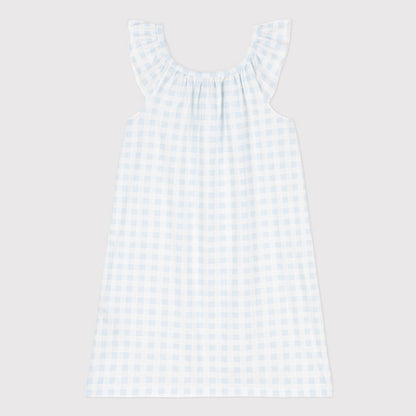 女童浅蓝色格子睡裙