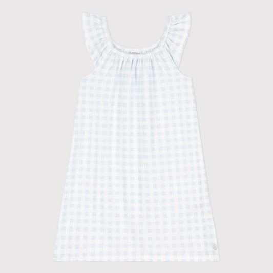 女童浅蓝色格子睡裙