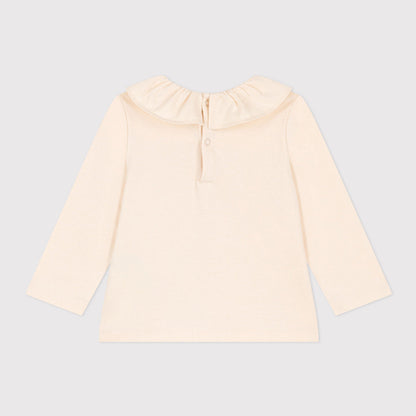 女婴白色荷叶边棉T恤