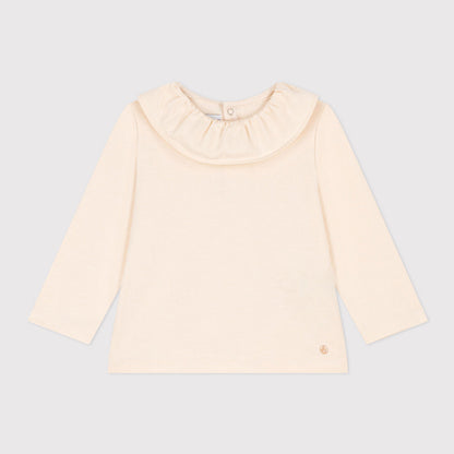 女婴白色荷叶边棉T恤