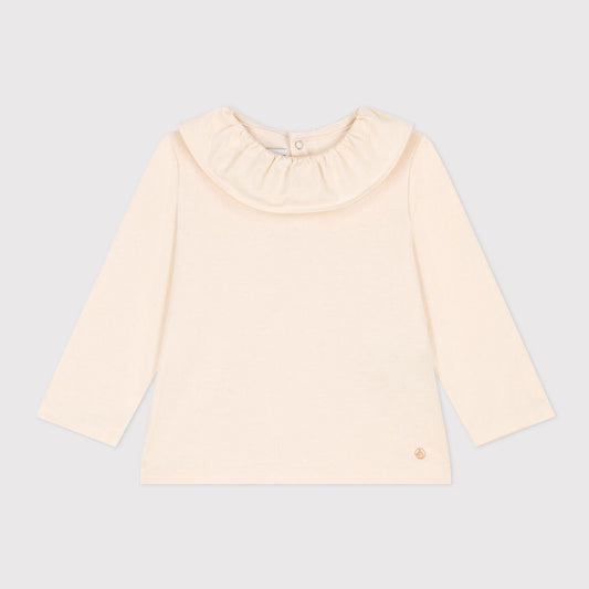 女婴白色荷叶边棉T恤