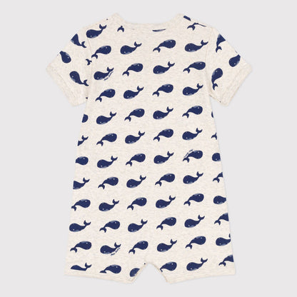 男婴米色印花棉连体衣