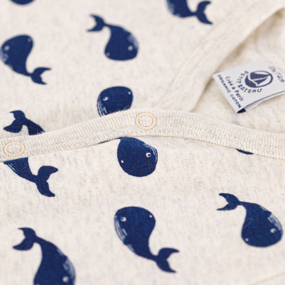 男婴米色印花棉连体衣