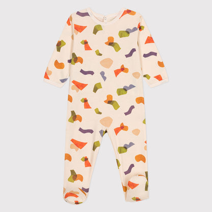 婴儿米白色印花棉连体衣