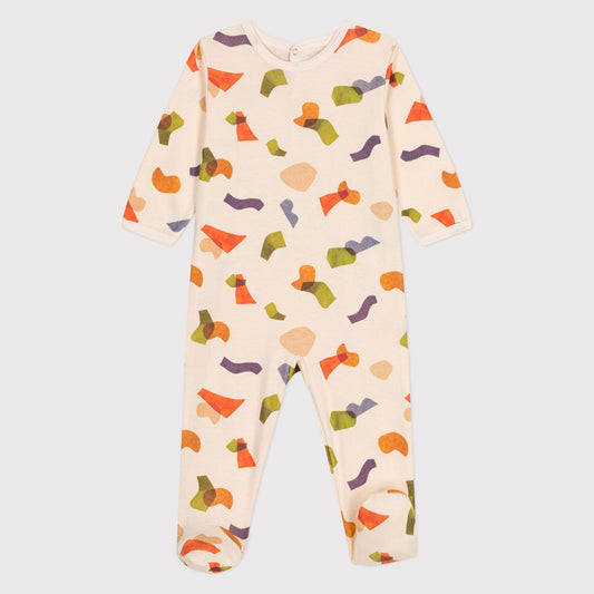 婴儿米白色印花棉连体衣