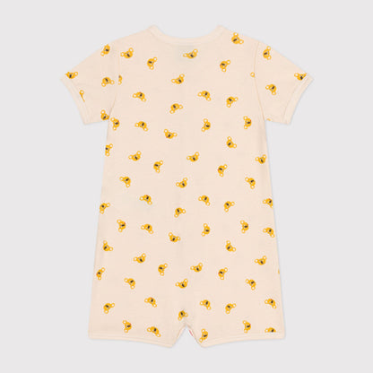 婴儿米色印花棉连体衣