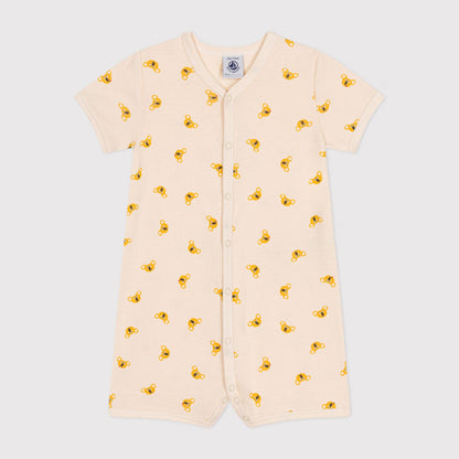 婴儿米色印花棉连体衣