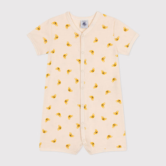 婴儿米色印花棉连体衣