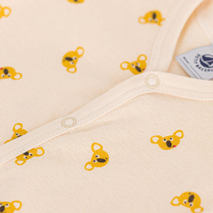 婴儿米色印花棉连体衣