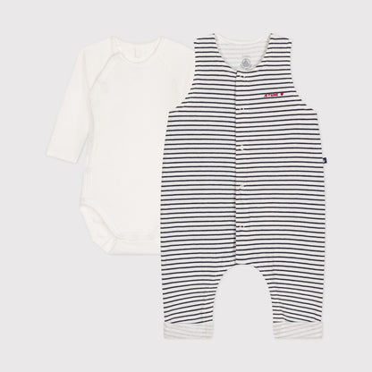 婴儿藏青色条纹棉套装