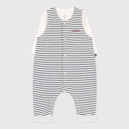 婴儿藏青色条纹棉套装