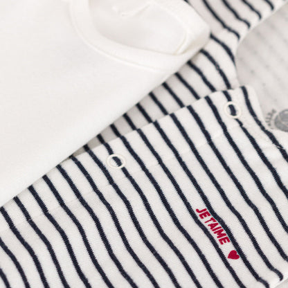 婴儿藏青色条纹棉套装