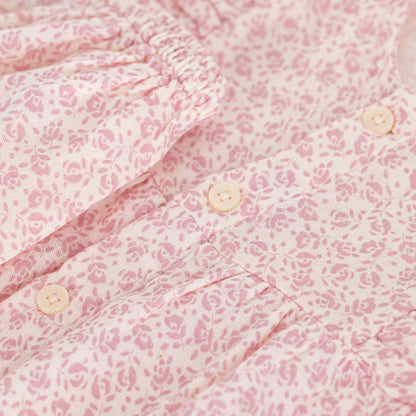 女婴粉色碎花棉连衣裙套装