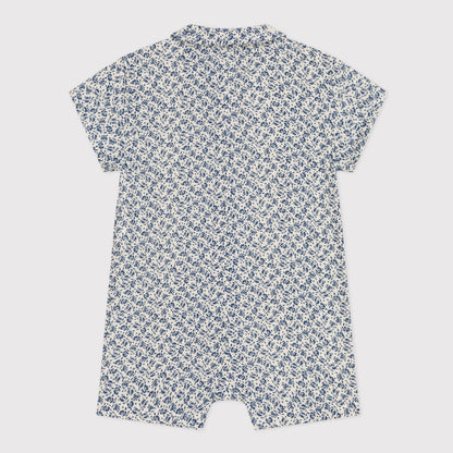 女婴蓝色碎花棉连体衣