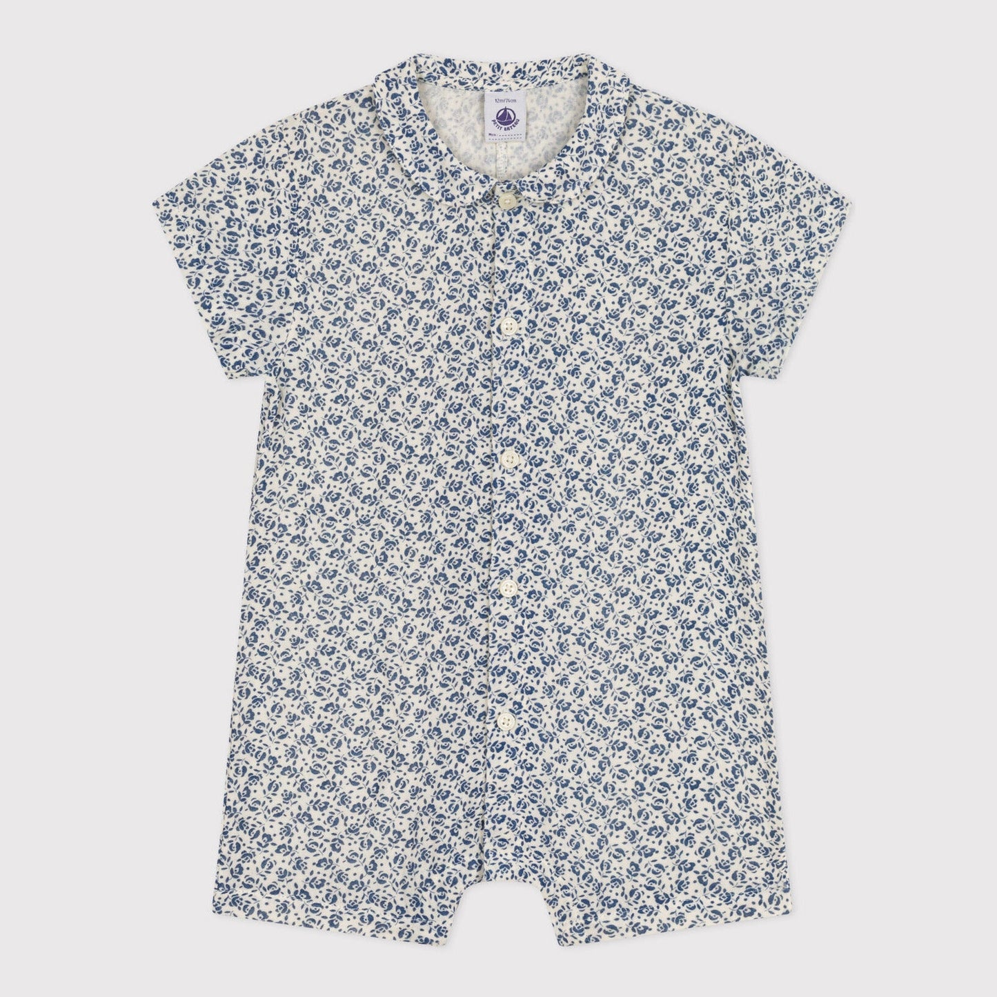 女婴蓝色碎花棉连体衣