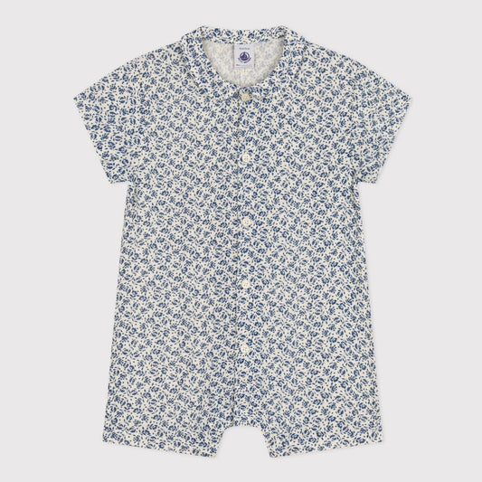 女婴蓝色碎花棉连体衣