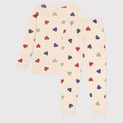 儿童象牙白心形棉睡衣套装