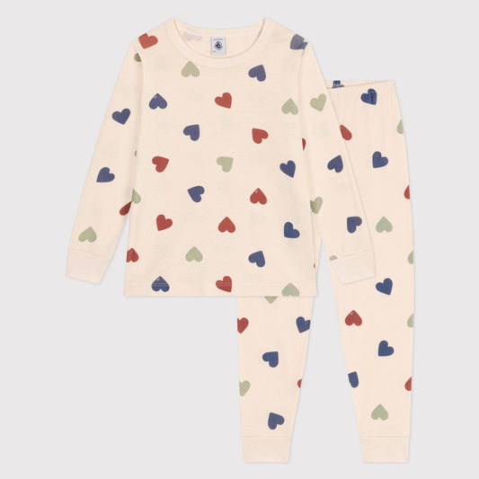 儿童象牙白心形棉睡衣套装