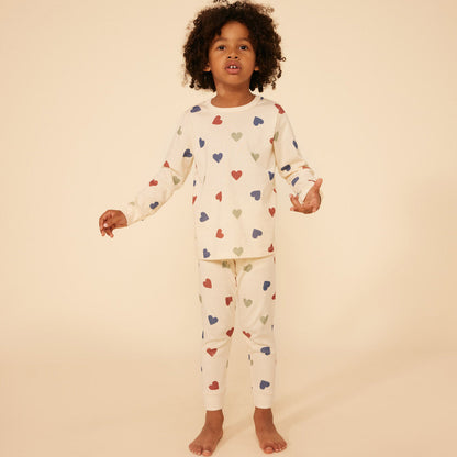儿童象牙白心形棉睡衣套装