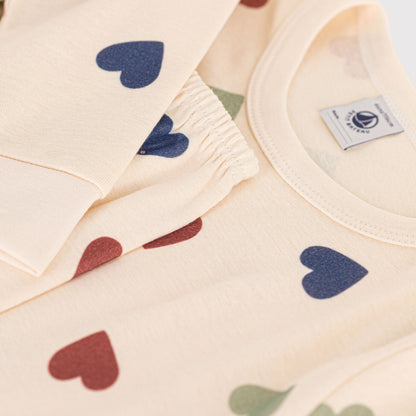 儿童象牙白心形棉睡衣套装