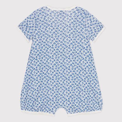 婴儿蓝色碎花棉连体衣