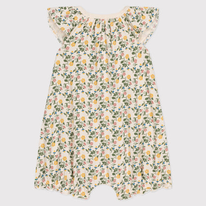 女婴绿色碎花棉连体衣