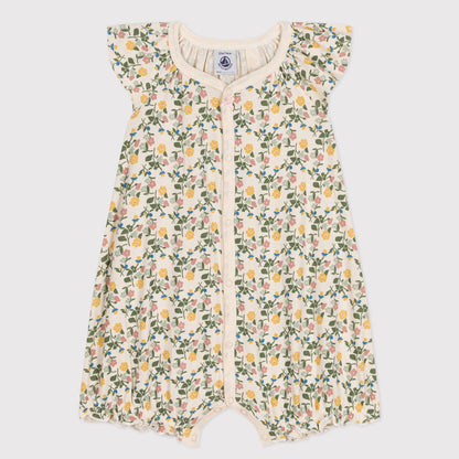 女婴绿色碎花棉连体衣