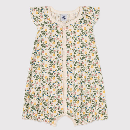 女婴绿色碎花棉连体衣