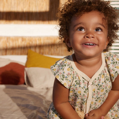 女婴绿色碎花棉连体衣