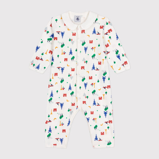 婴儿白色印花棉连体衣