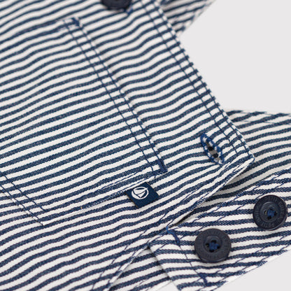 婴儿深蓝色条纹棉连体裤