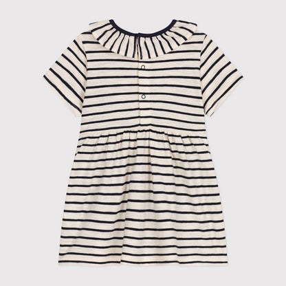 女婴藏青色条纹棉连衣裙