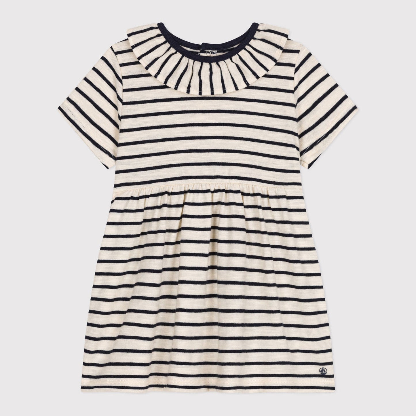 女婴藏青色条纹棉连衣裙