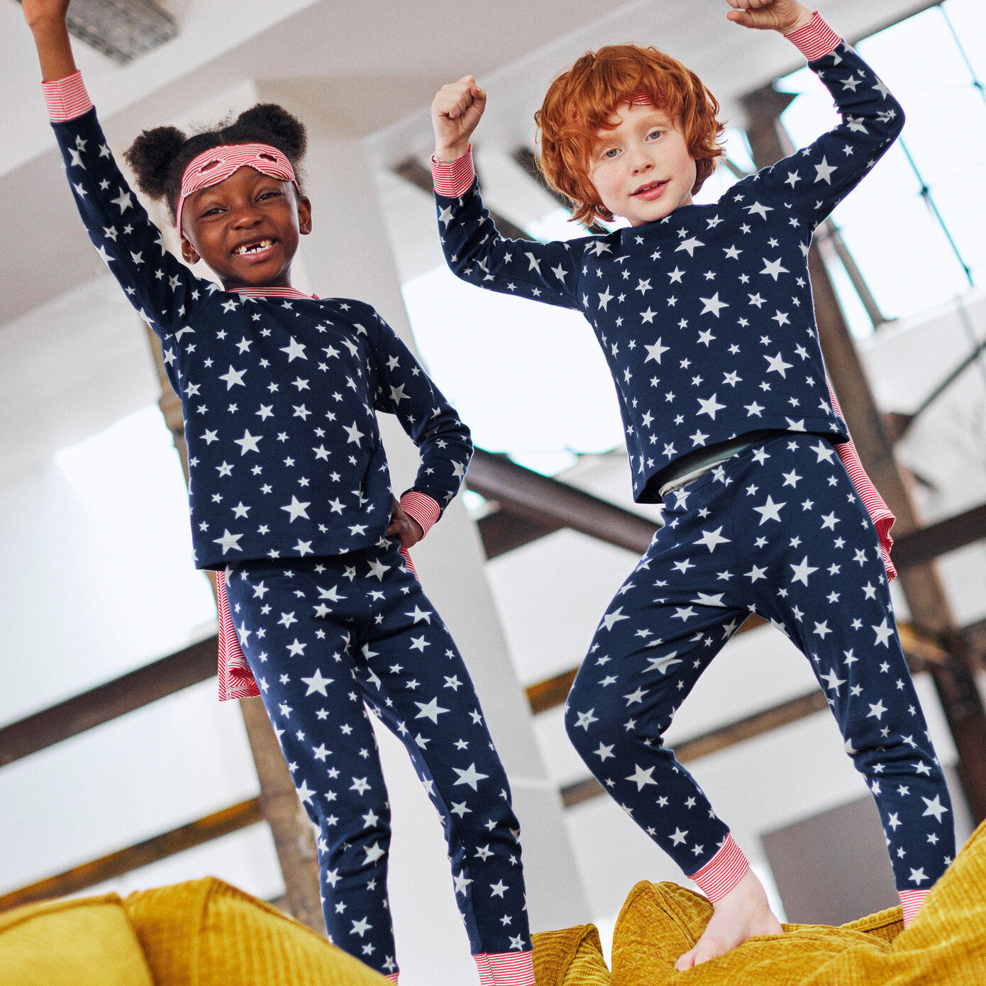 儿童藏青色星星棉睡衣套装