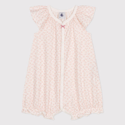 女婴粉色碎花棉连体衣