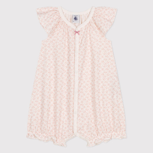 女婴粉色碎花棉连体衣