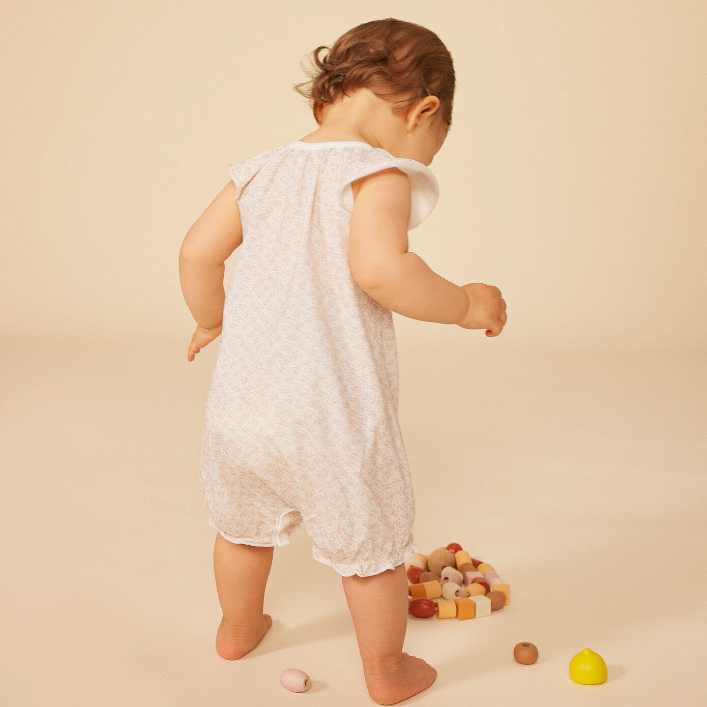 女婴粉色碎花棉连体衣