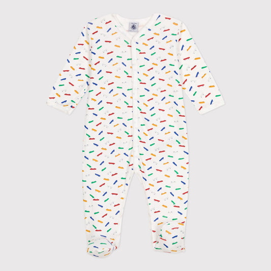 婴儿白色印花棉连体衣