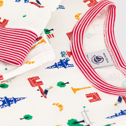 男童白色印花棉睡衣套装