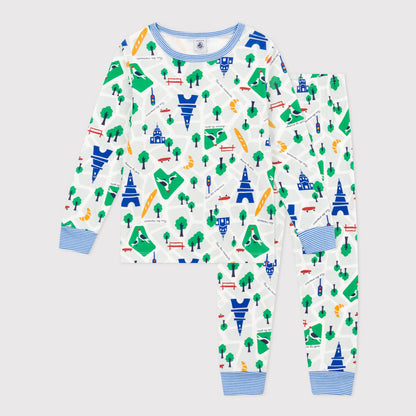 儿童绿色印花棉睡衣套装