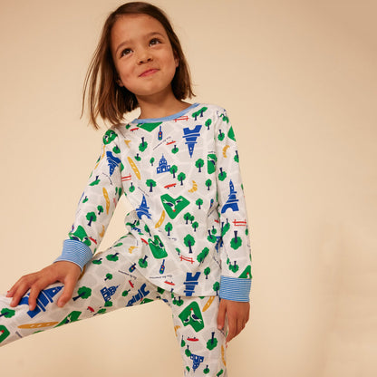 儿童绿色印花棉睡衣套装