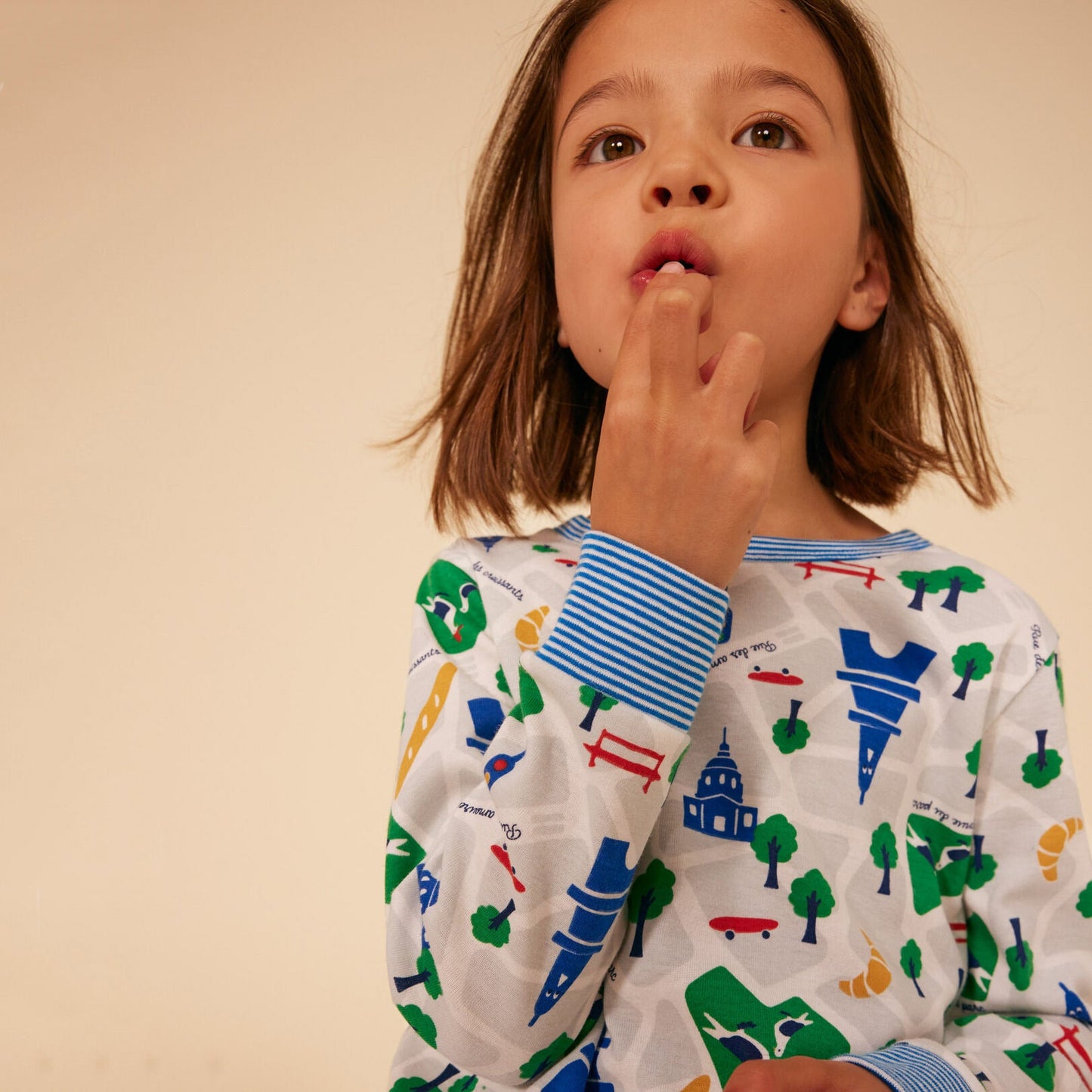 儿童绿色印花棉睡衣套装