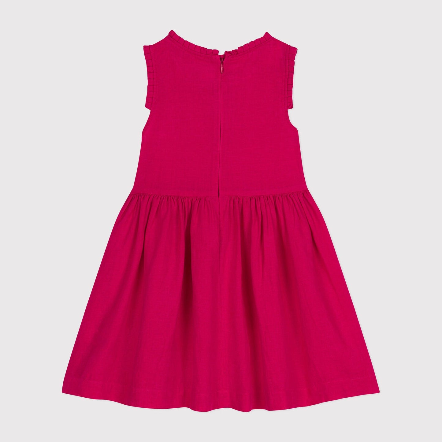女童玫红色亚麻连衣裙