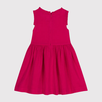 女童玫红色亚麻连衣裙