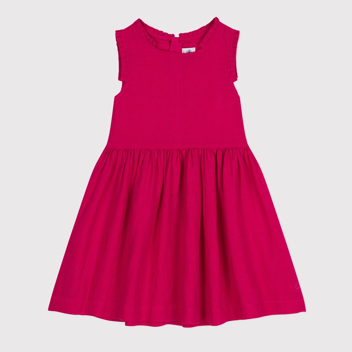 女童玫红色亚麻连衣裙