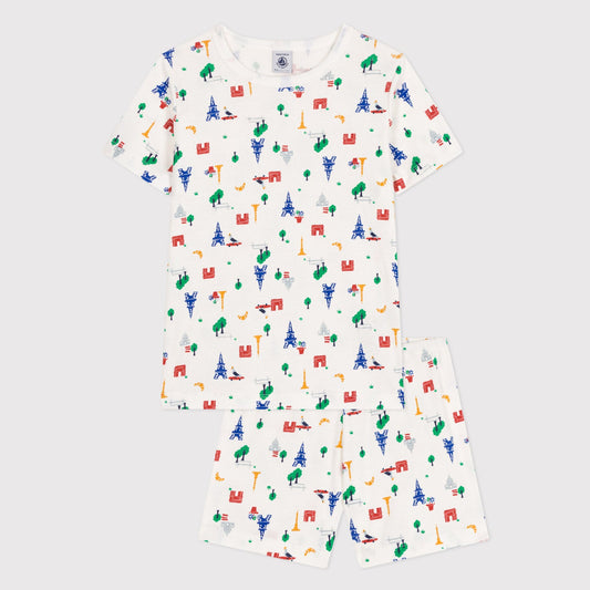 儿童白色印花棉睡衣套装