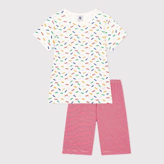 儿童白色印花棉睡衣套装