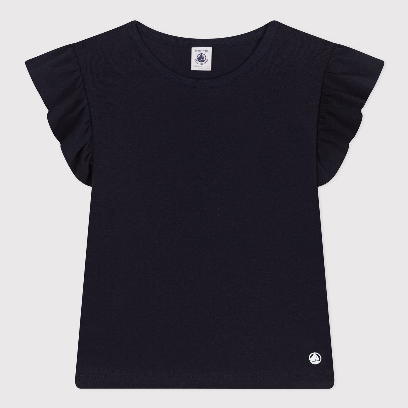 女童藏蓝色荷叶边棉T恤